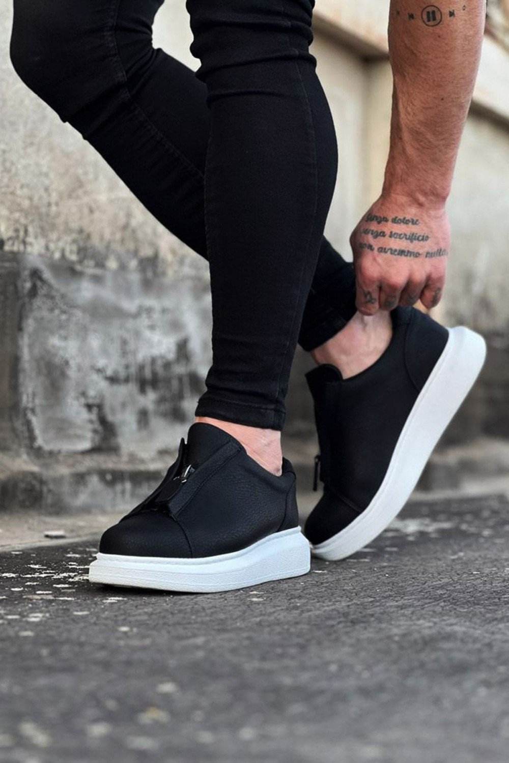 WG010 Erkek Günlük Fermuarlı Cilt Spor Sneaker Ayakkabı CBT - Siyah – Wagoon Erkek Ayakkabı