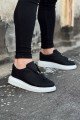 WG010 Erkek Günlük Fermuarlı Cilt Spor Sneaker Ayakkabı CBT - Siyah