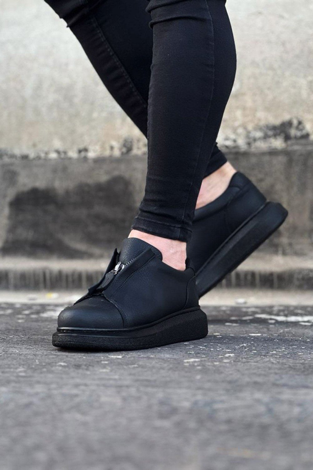 WG010 Erkek Günlük Fermuarlı Cilt Spor Sneaker Ayakkabı CST - Siyah – Wagoon Erkek Ayakkabı
