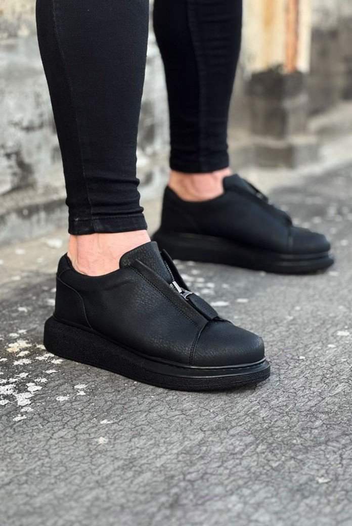 WG010 Erkek Günlük Fermuarlı Cilt Spor Sneaker Ayakkabı CST - Siyah WG010 Erkek Günlük Fermuarlı Cilt Spor Sneaker Ayakkabı CST - Siyah