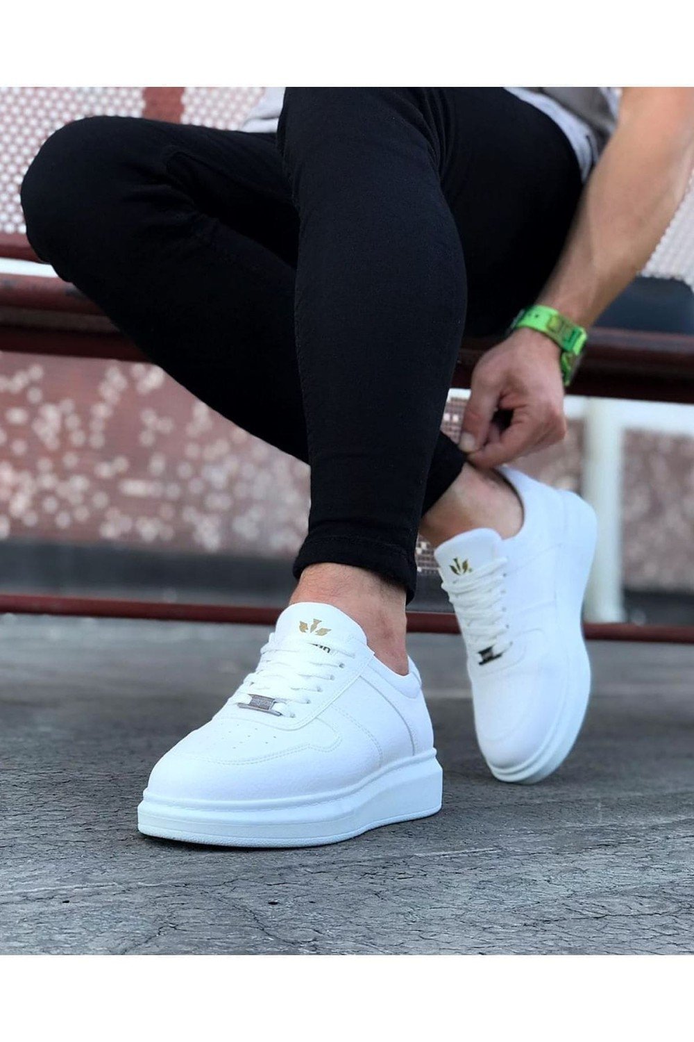 WG011 Erkek Günlük Bağcıklı Cilt Spor Sneaker Ayakkabı CBT - Beyaz – Wagoon Erkek Ayakkabı