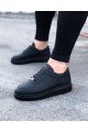 WG011 Erkek Günlük Bağcıklı Cilt Spor Sneaker Ayakkabı CST - Siyah