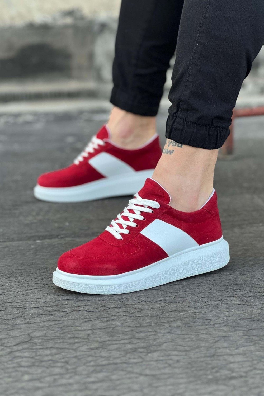 WG011 Erkek Günlük Bağcıklı Süet Spor Sneaker Ayakkabı SBT - Kırmızı/Beyaz – Wagoon Erkek Ayakkabı