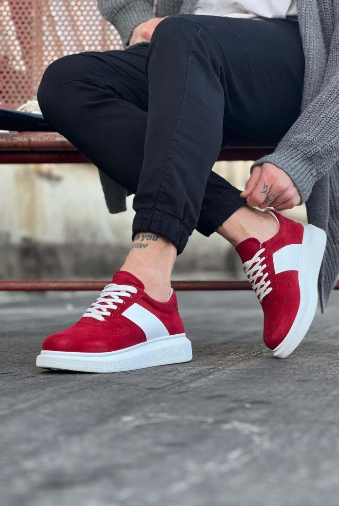 WG011 Erkek Günlük Bağcıklı Süet Spor Sneaker Ayakkabı SBT - Kırmızı/Beyaz WG011 Erkek Günlük Bağcıklı Süet Spor Sneaker Ayakkabı SBT - Kırmızı/Beyaz