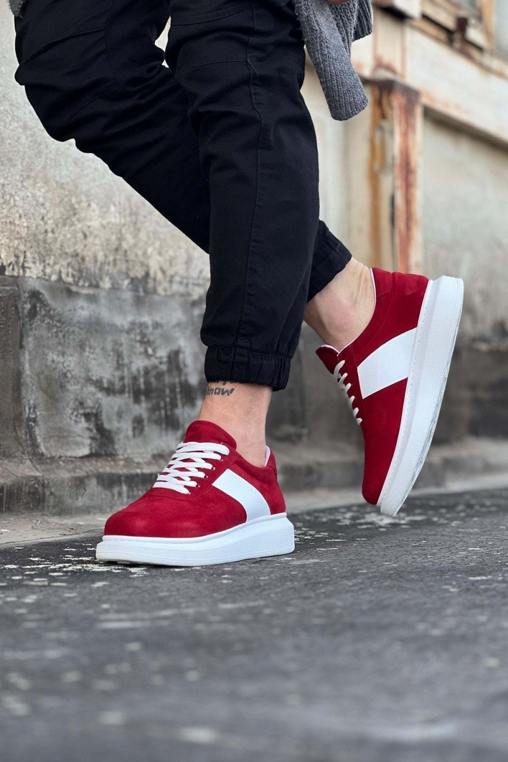 WG011 Erkek Günlük Bağcıklı Süet Spor Sneaker Ayakkabı SBT - Kırmızı/Beyaz – Wagoon Erkek Ayakkabı