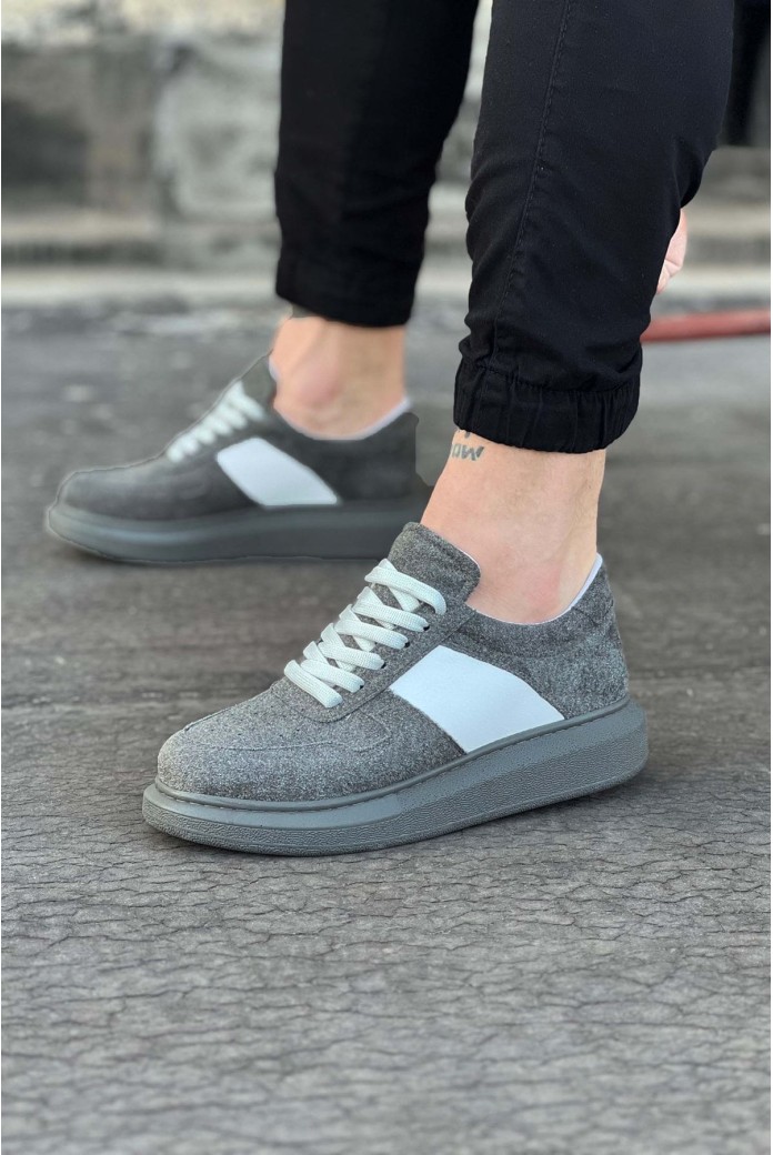WG011 Erkek Günlük Bağcıklı Süet Spor Sneaker Ayakkabı SGT - Gri/Beyaz