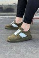 WG011 Erkek Günlük Bağcıklı Süet Spor Sneaker Ayakkabı SHT - Haki/Beyaz