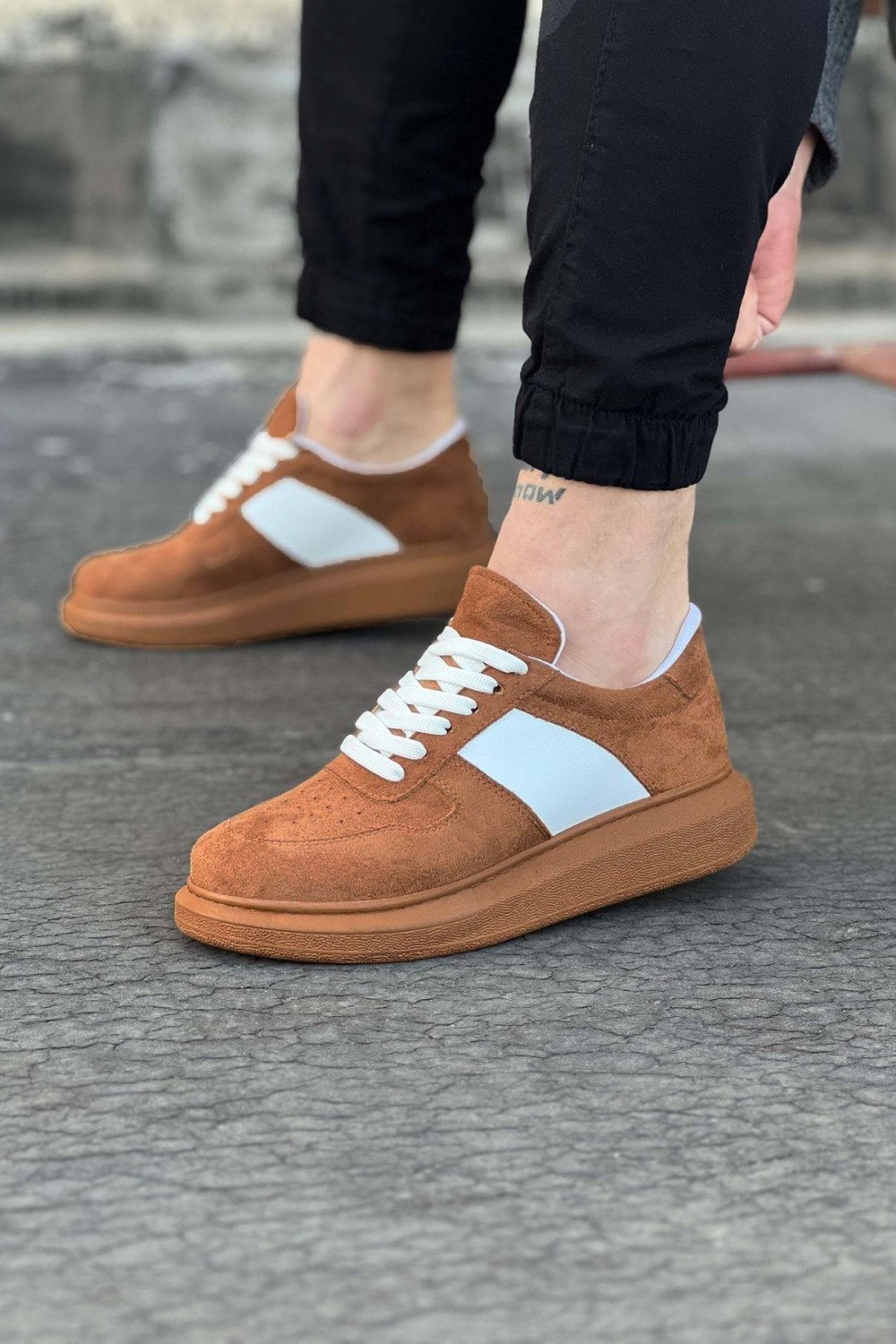 WG011 Erkek Günlük Bağcıklı Süet Spor Sneaker Ayakkabı STT - Taba/Beyaz – Wagoon Erkek Ayakkabı