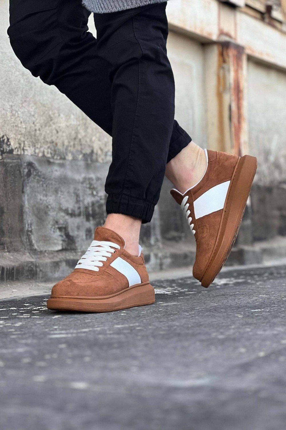 WG011 Erkek Günlük Bağcıklı Süet Spor Sneaker Ayakkabı STT - Taba/Beyaz – Wagoon Erkek Ayakkabı