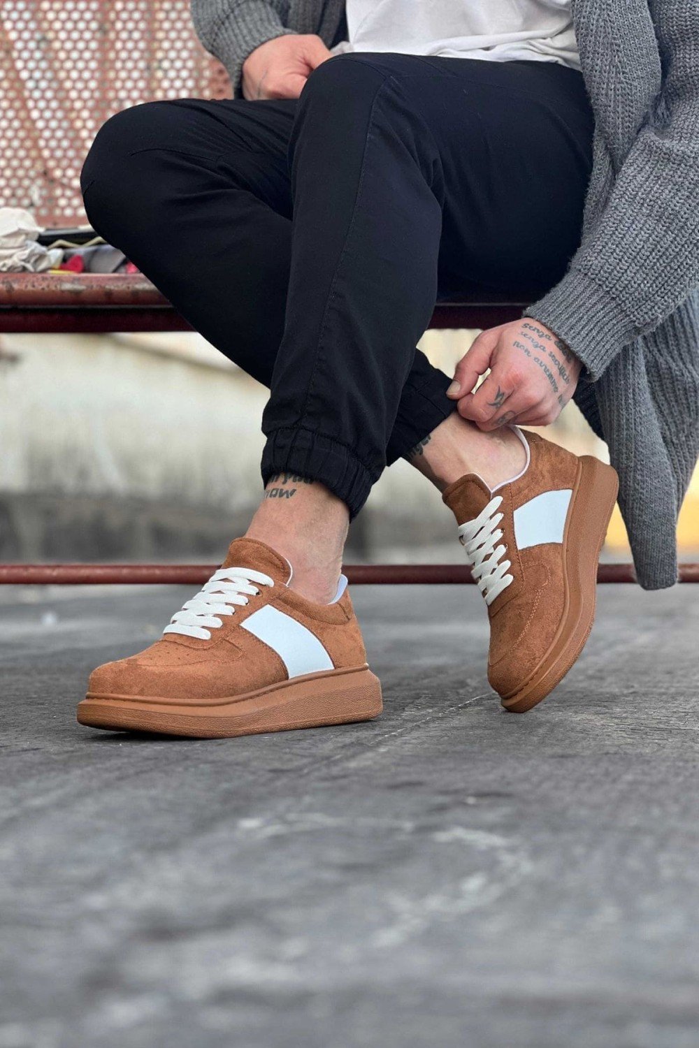WG011 Erkek Günlük Bağcıklı Süet Spor Sneaker Ayakkabı STT - Taba/Beyaz – Wagoon Erkek Ayakkabı
