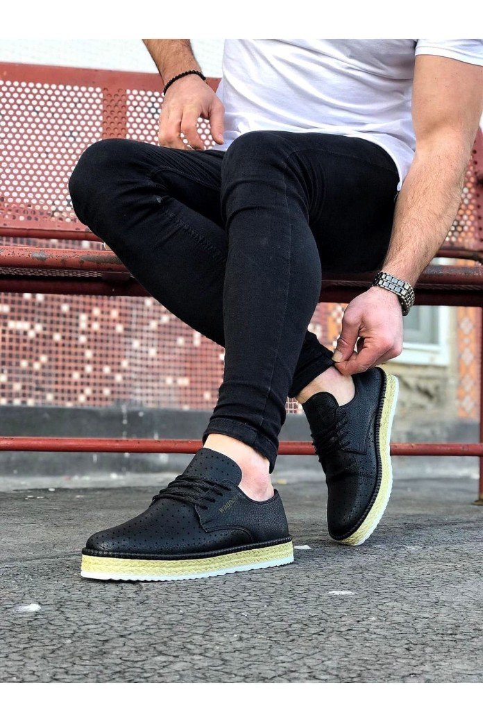 WG013 Erkek Günlük Bağcıklı Hasır Taban Cilt Klasik Ayakkabı CHT - Siyah WG013 Erkek Günlük Bağcıklı Hasır Taban Cilt Klasik Ayakkabı CHT - Siyah