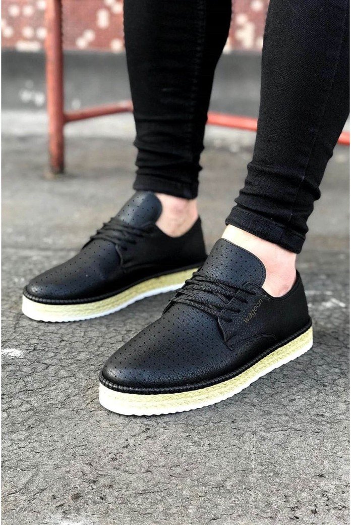WG013 Erkek Günlük Bağcıklı Hasır Taban Cilt Klasik Ayakkabı CHT - Siyah WG013 Erkek Günlük Bağcıklı Hasır Taban Cilt Klasik Ayakkabı CHT - Siyah