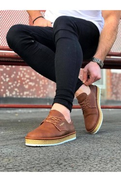 WG013 Erkek Günlük Bağcıklı Hasır Taban Cilt Klasik Ayakkabı CHT - Taba