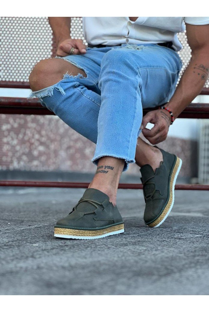 WG015 Erkek Günlük Bağcıklı Hasır Taban Cilt Klasik Ayakkabı CHT - Haki WG015 Erkek Günlük Bağcıklı Hasır Taban Cilt Klasik Ayakkabı CHT - Haki