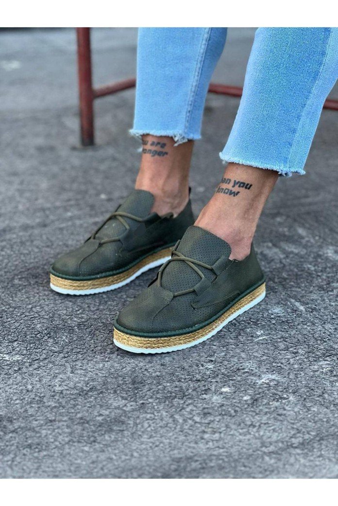 WG015 Erkek Günlük Bağcıklı Hasır Taban Cilt Klasik Ayakkabı CHT - Haki WG015 Erkek Günlük Bağcıklı Hasır Taban Cilt Klasik Ayakkabı CHT - Haki