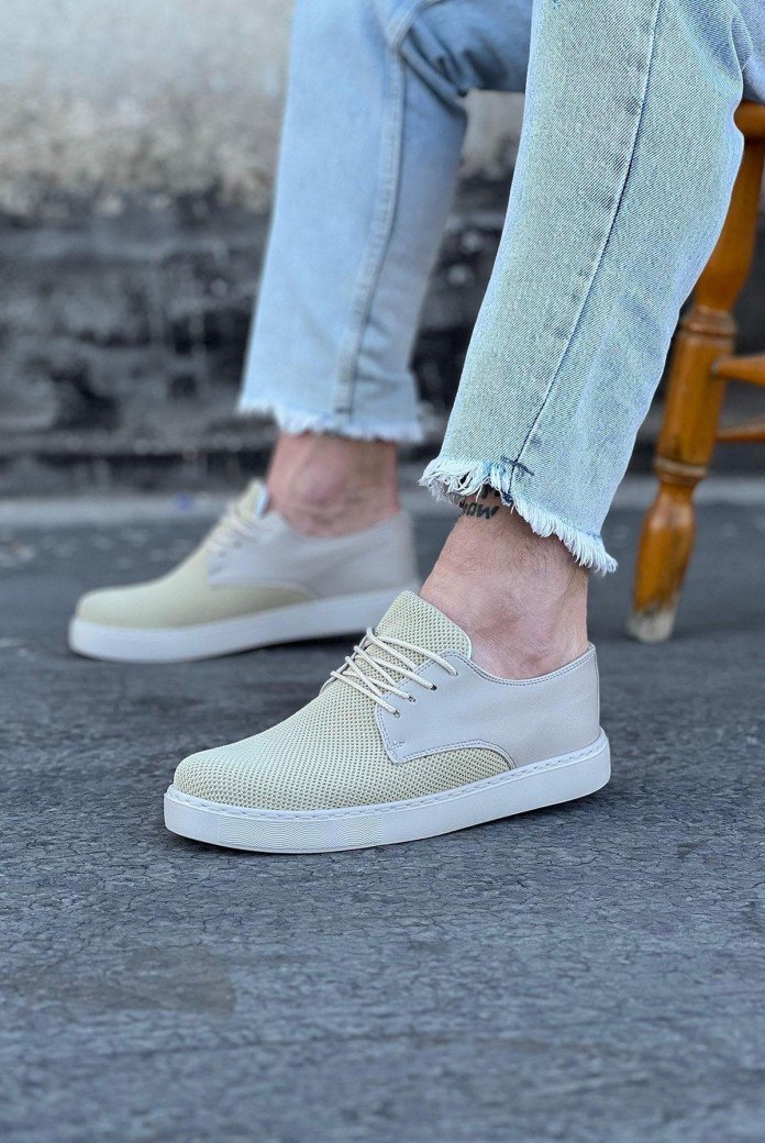 WG016 Erkek Günlük Bağcıklı Triko Cilt Klasik Ayakkabı TCBT - Bej WG016 Erkek Günlük Bağcıklı Triko Cilt Klasik Ayakkabı TCBT - Bej