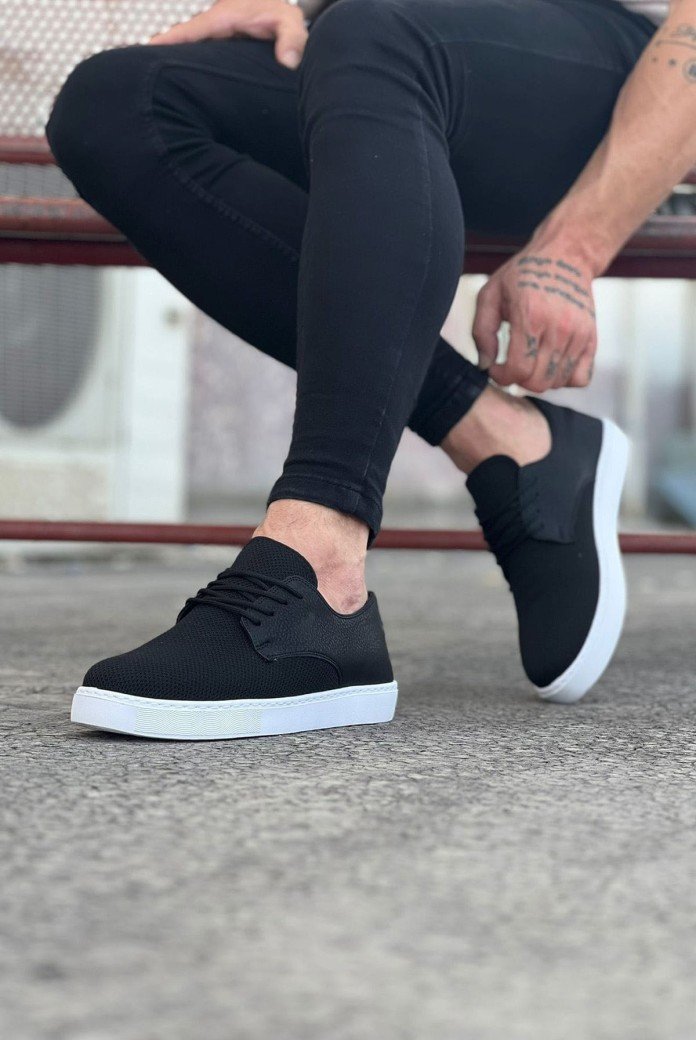 WG016 Erkek Günlük Bağcıklı Triko Cilt Klasik Ayakkabı TCBT - Siyah WG016 Erkek Günlük Bağcıklı Triko Cilt Klasik Ayakkabı TCBT - Siyah