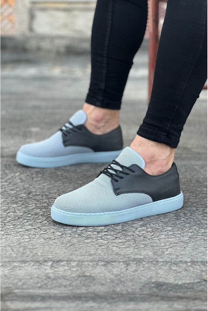 WG016 Erkek Günlük Bağcıklı Triko Cilt Klasik Ayakkabı TCGT - Gri