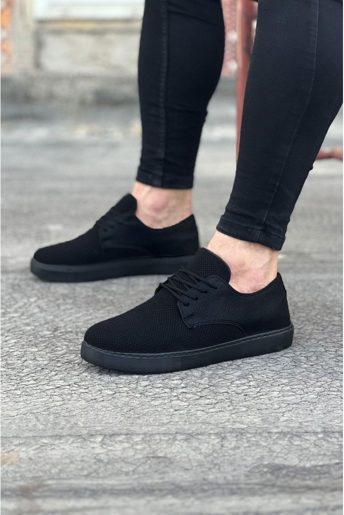 WG016 Erkek Günlük Bağcıklı Triko Cilt Klasik Ayakkabı TCST - Siyah