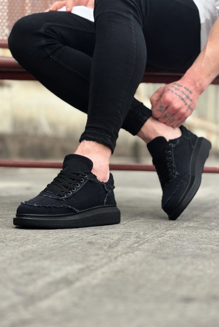 WG018 Erkek Günlük Bağcıklı Kot Kumaş Spor Sneaker Ayakkabı TST - Siyah WG018 Erkek Günlük Bağcıklı Kot Kumaş Spor Sneaker Ayakkabı TST - Siyah