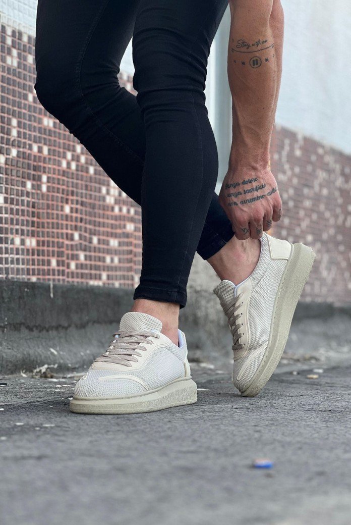 WG019 Erkek Günlük Bağcıklı Triko Cilt Spor Sneaker Ayakkabı TCBT - Bej WG019 Erkek Günlük Bağcıklı Triko Cilt Spor Sneaker Ayakkabı TCBT - Bej