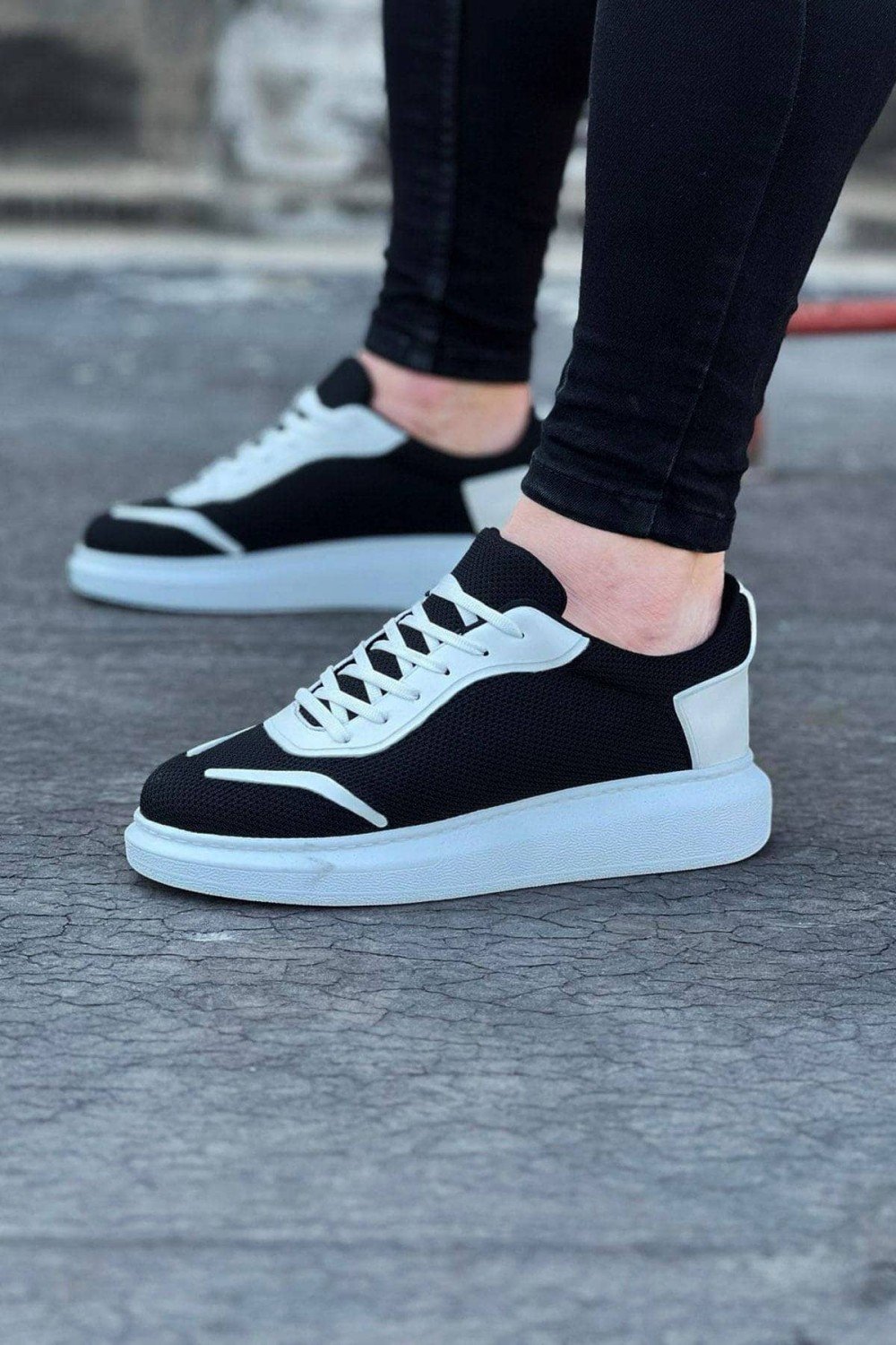 WG019 Erkek Günlük Bağcıklı Triko Cilt Spor Sneaker Ayakkabı TCBT - Siyah/Beyaz Erkek Ayakkabı WG019 Erkek Günlük Bağcıklı Triko Cilt Spor Sneaker Ayakkabı TCBT - Siyah/Beyaz – Wagoon Erkek Ayakkabı