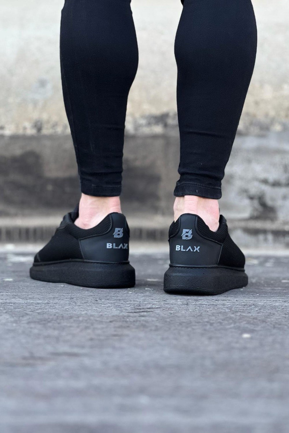 WG019 Erkek Günlük Bağcıklı Triko Cilt Spor Sneaker Ayakkabı TCST - Siyah – Wagoon Erkek Ayakkabı