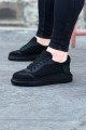 WG019 Erkek Günlük Bağcıklı Triko Cilt Spor Sneaker Ayakkabı TCST - Siyah