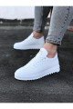 WG022 Erkek Günlük Bağcıklı Delikli Desen Cilt Spor Sneaker Ayakkabı CBT - Beyaz