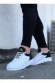 WG022 Erkek Günlük Bağcıklı Delikli Desen Cilt Spor Sneaker Ayakkabı CBT - Beyaz/Siyah – Wagoon Erkek Ayakkabı