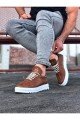 WG022 Erkek Günlük Bağcıklı Delikli Desen Cilt Spor Sneaker Ayakkabı CBT - Taba – Wagoon Erkek Ayakkabı
