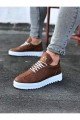 WG022 Erkek Günlük Bağcıklı Delikli Desen Cilt Spor Sneaker Ayakkabı CBT - Taba