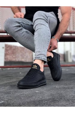 WG022 Erkek Günlük Bağcıklı Delikli Desen Cilt Spor Sneaker Ayakkabı CST - Siyah WG022 Erkek Günlük Bağcıklı Delikli Desen Cilt Spor Sneaker Ayakkabı CST - Siyah