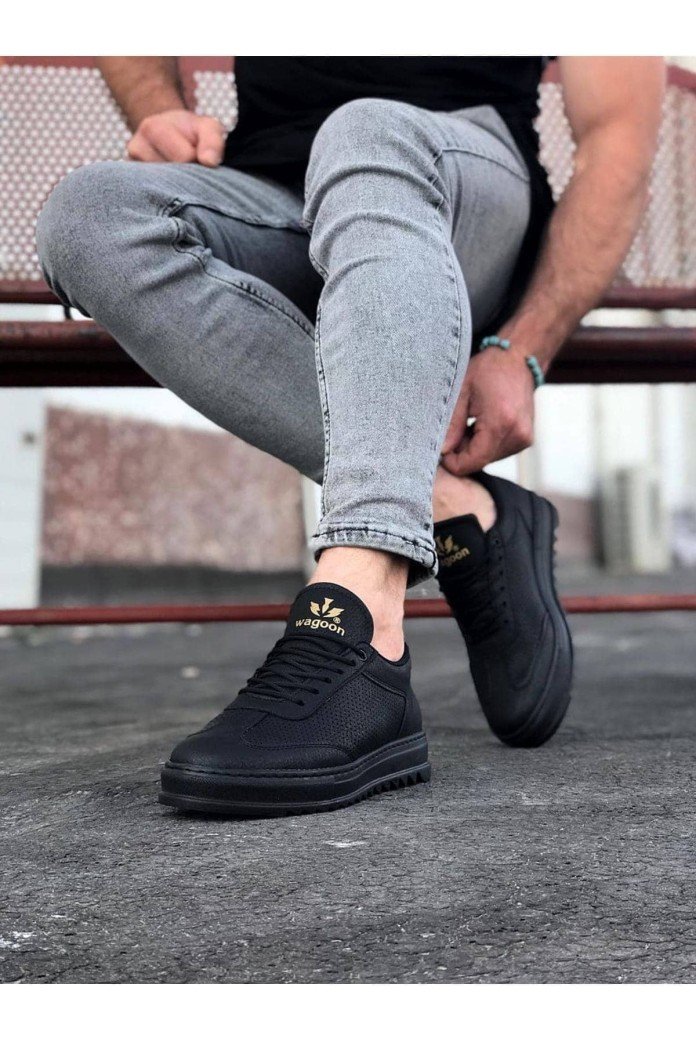 WG022 Erkek Günlük Bağcıklı Delikli Desen Cilt Spor Sneaker Ayakkabı CST - Siyah WG022 Erkek Günlük Bağcıklı Delikli Desen Cilt Spor Sneaker Ayakkabı CST - Siyah