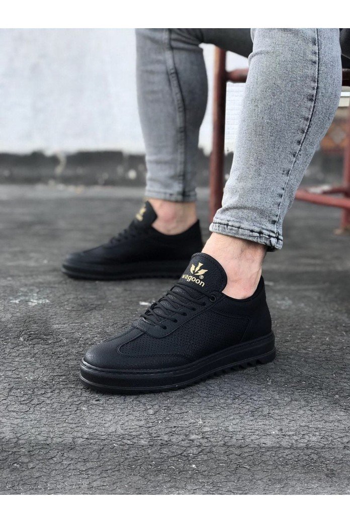 WG022 Erkek Günlük Bağcıklı Delikli Desen Cilt Spor Sneaker Ayakkabı CST - Siyah WG022 Erkek Günlük Bağcıklı Delikli Desen Cilt Spor Sneaker Ayakkabı CST - Siyah