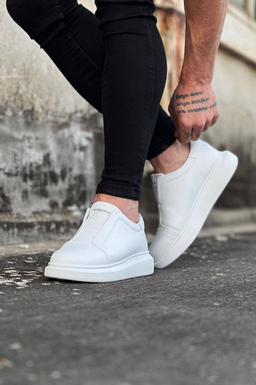 WG023 Erkek Günlük Bağcıksız Cilt Spor Sneaker Ayakkabı CBT - Beyaz – Wagoon Erkek Ayakkabı
