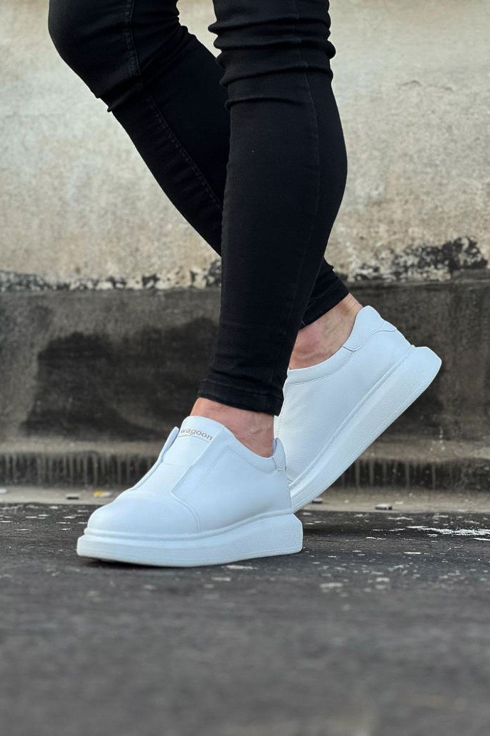 WG023 Erkek Günlük Bağcıksız Cilt Spor Sneaker Ayakkabı CBT - Beyaz – Wagoon Erkek Ayakkabı