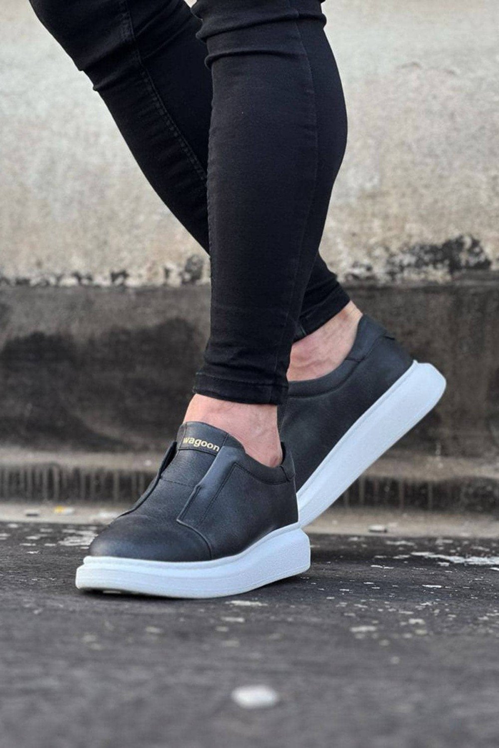 WG023 Erkek Günlük Bağcıksız Cilt Spor Sneaker Ayakkabı CBT - Gri – Wagoon Erkek Ayakkabı