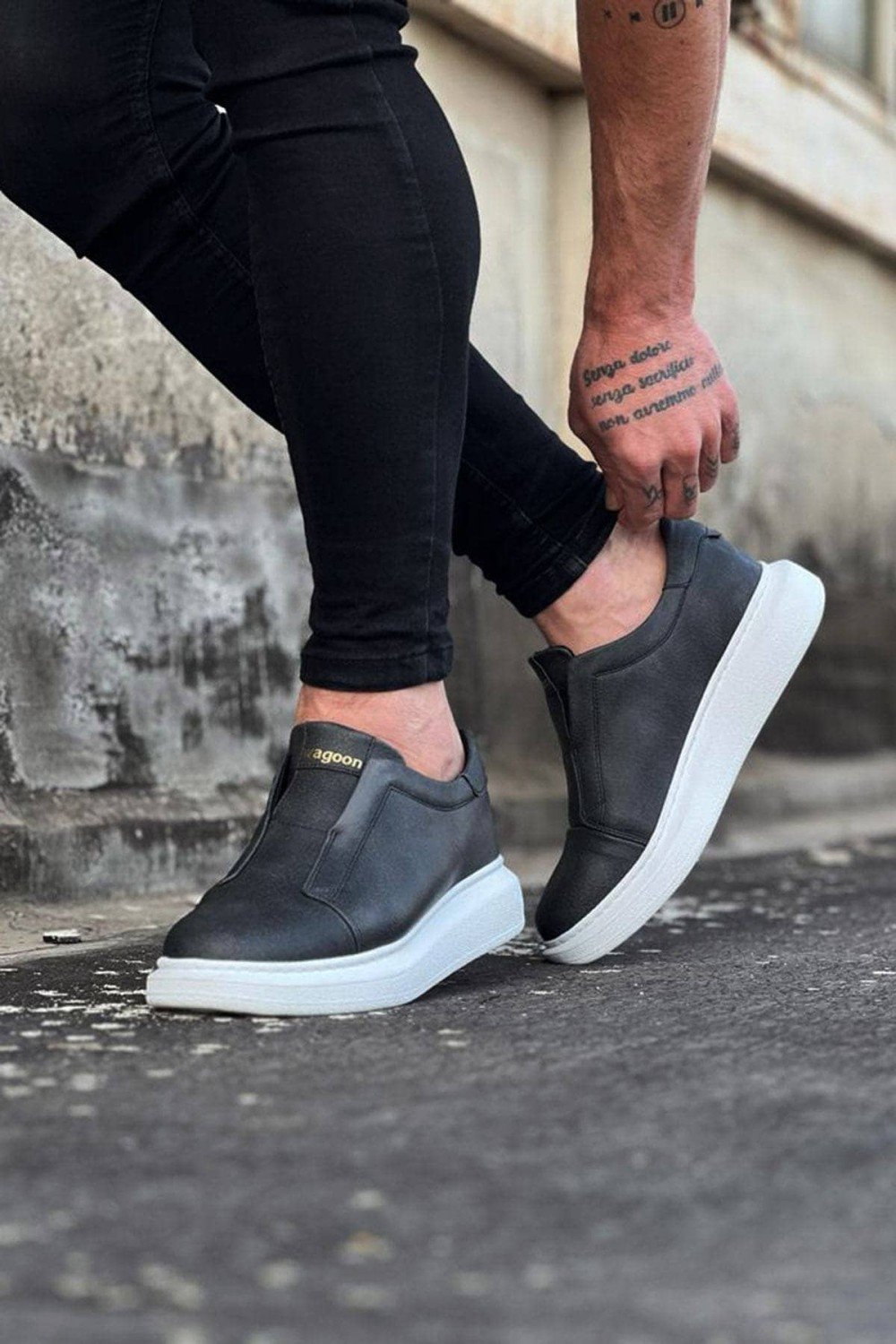 WG023 Erkek Günlük Bağcıksız Cilt Spor Sneaker Ayakkabı CBT - Gri – Wagoon Erkek Ayakkabı