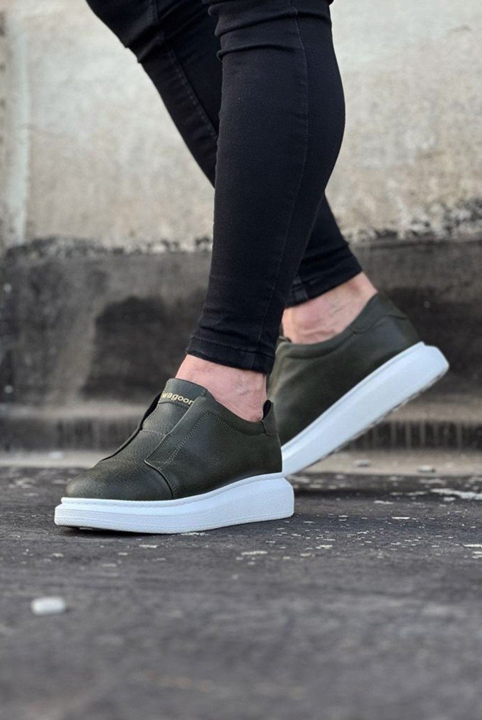 WG023 Erkek Günlük Bağcıksız Cilt Spor Sneaker Ayakkabı CBT - Haki WG023 Erkek Günlük Bağcıksız Cilt Spor Sneaker Ayakkabı CBT - Haki