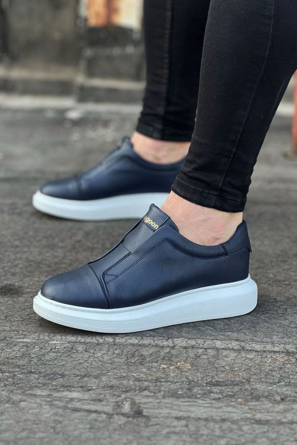 WG023 Erkek Günlük Bağcıksız Cilt Spor Sneaker Ayakkabı CBT - Lacivert – Wagoon Erkek Ayakkabı