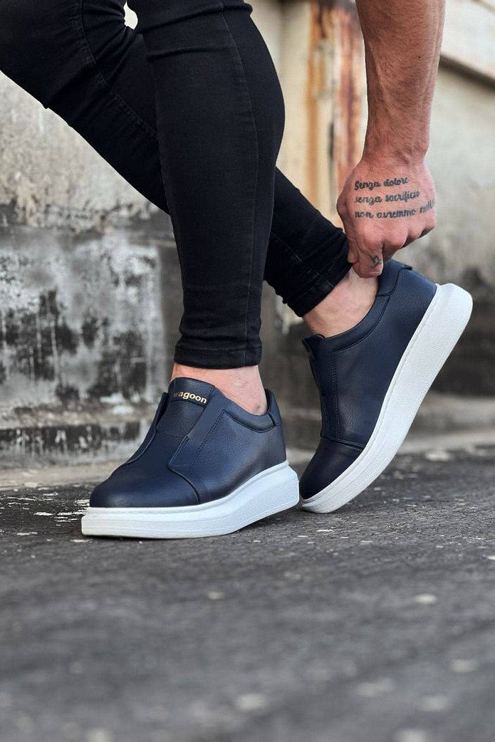 WG023 Erkek Günlük Bağcıksız Cilt Spor Sneaker Ayakkabı CBT - Lacivert – Wagoon Erkek Ayakkabı
