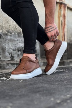 WG023 Erkek Günlük Bağcıksız Cilt Spor Sneaker Ayakkabı CBT - Taba