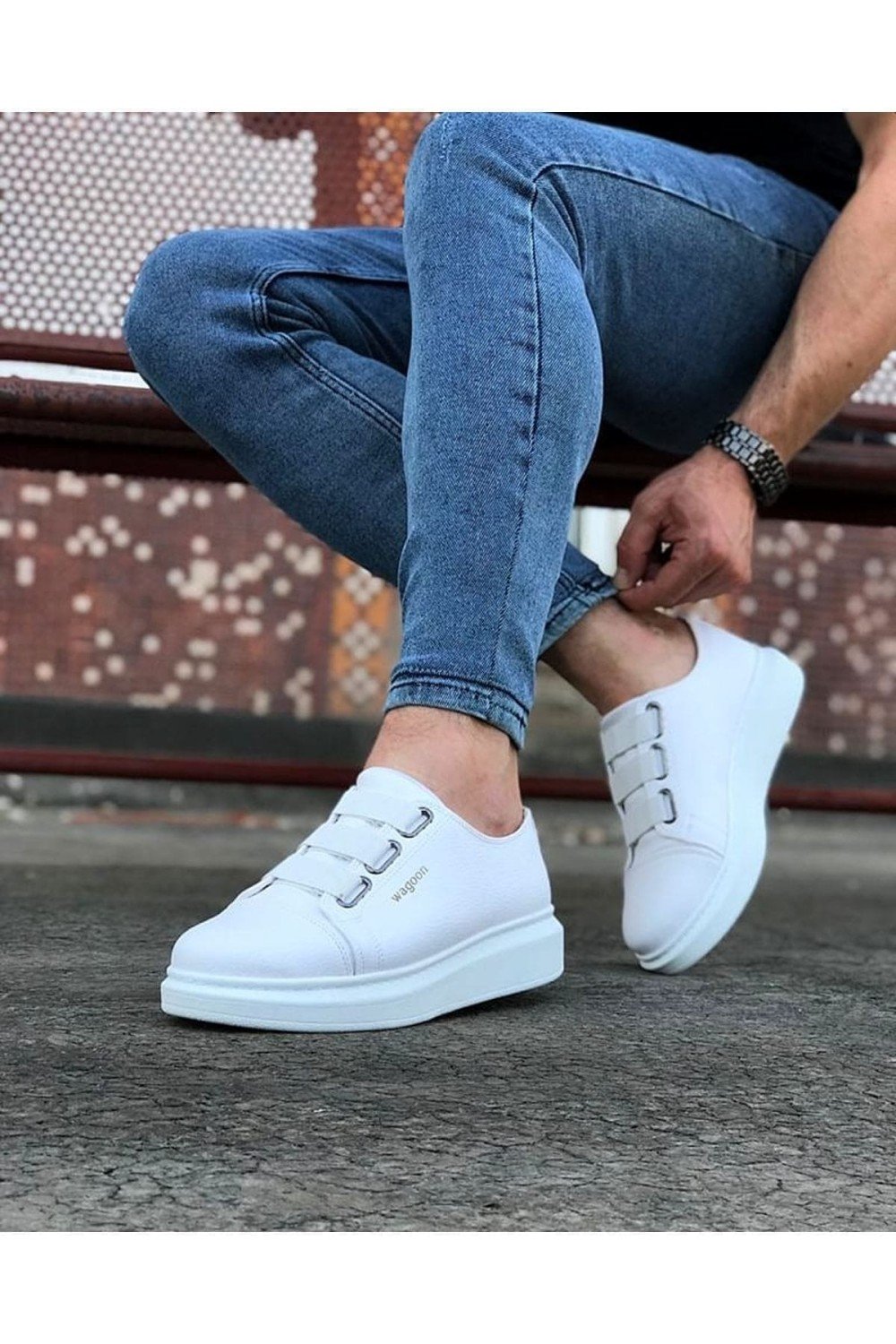 WG026 Erkek Günlük Lastikli Cilt Spor Sneaker Ayakkabı CBT - Beyaz – Wagoon Erkek Ayakkabı