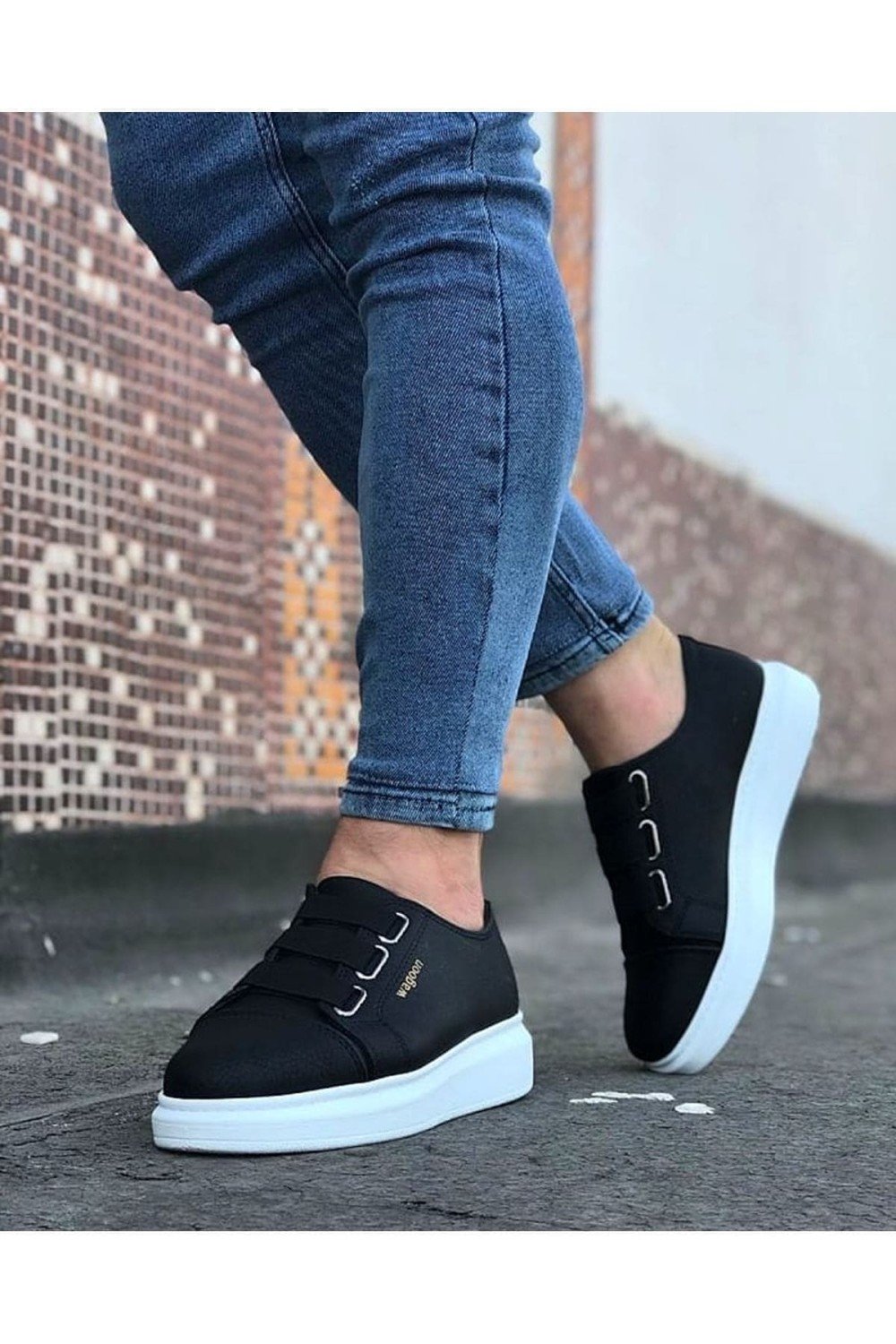 WG026 Erkek Günlük Lastikli Cilt Spor Sneaker Ayakkabı CBT - Siyah – Wagoon Erkek Ayakkabı