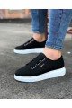 WG026 Erkek Günlük Lastikli Cilt Spor Sneaker Ayakkabı CBT - Siyah