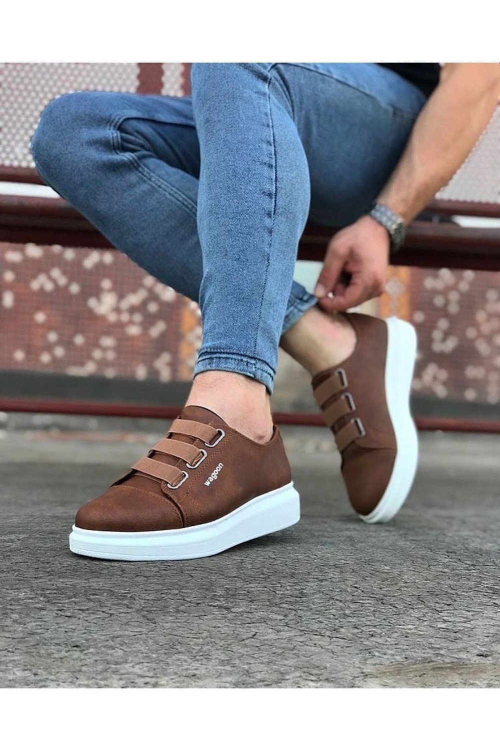 WG026 Erkek Günlük Lastikli Cilt Spor Sneaker Ayakkabı CBT - Taba – Wagoon Erkek Ayakkabı
