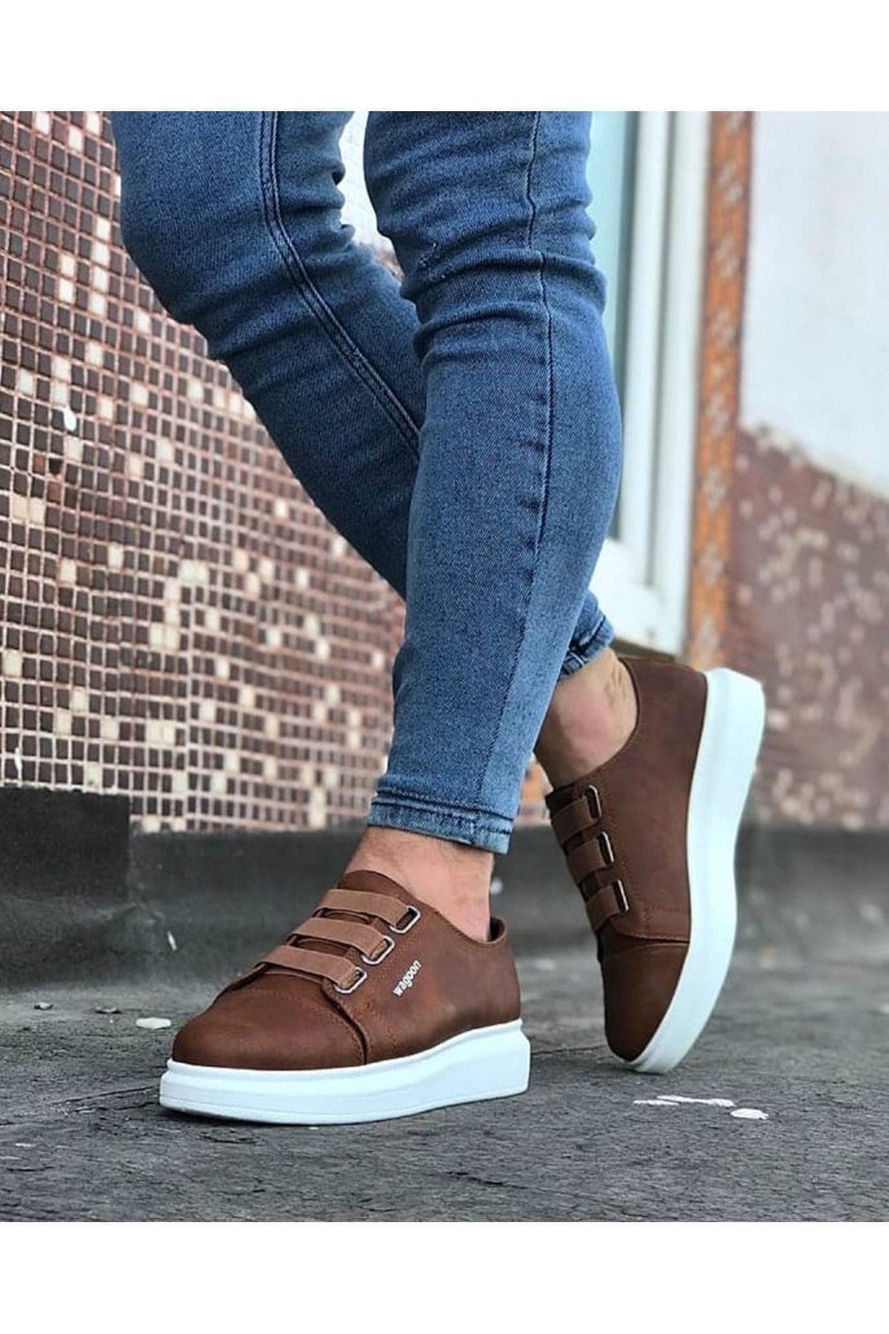 WG026 Erkek Günlük Lastikli Cilt Spor Sneaker Ayakkabı CBT - Taba – Wagoon Erkek Ayakkabı