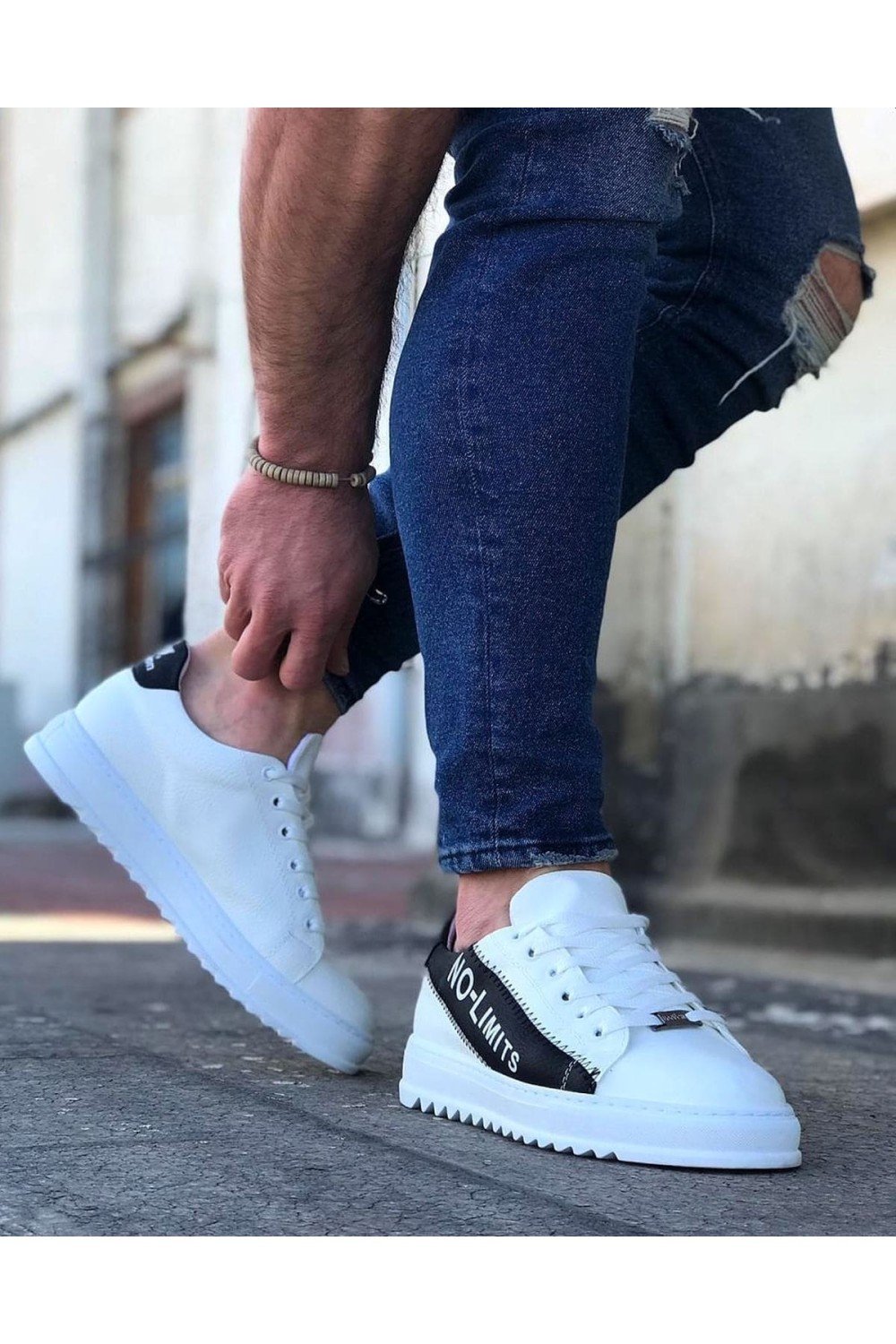 WG027 Erkek Günlük Bağcıklı No - Limits Cilt Spor Sneaker Ayakkabı CBT - Beyaz/Siyah – Wagoon Erkek Ayakkabı