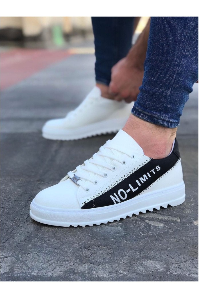 WG027 Erkek Günlük Bağcıklı No - Limits Cilt Spor Sneaker Ayakkabı CBT - Beyaz/Siyah